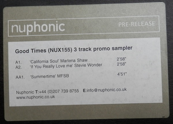 Various - Good Times (NUX155) 3 Track Promo Sampler | Nuphonic (NUXP03)