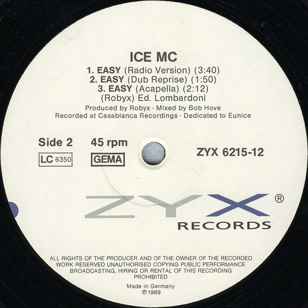 ICE Mc - Easy | ZYX Records (ZYX 6215-12) - 3