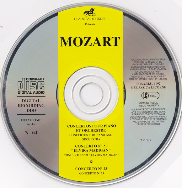 Wolfgang Amadeus Mozart - Concertos Pour Piano Et Orchestre, Concerto "Elvira Madigan" N° 21 K. 467 • N° 23 K. 488 • Fantasie K. 475 | Classica Licorne (735 505) - 3