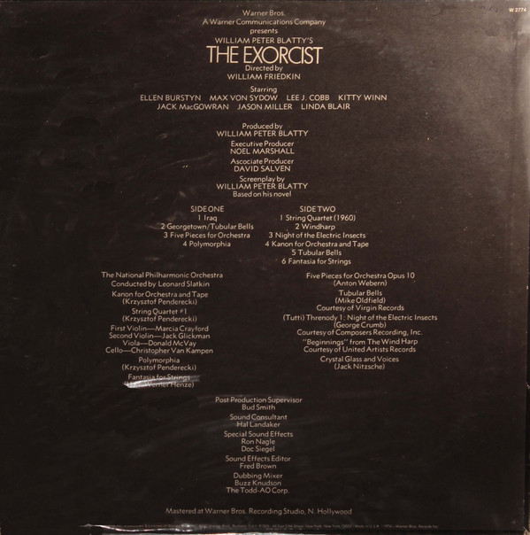 Various - Music Excerpts From William Peter Blatty's The Exorcist | Warner Bros. Records (W 2774) - 2