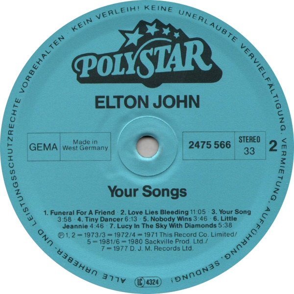 Elton John - Your Songs (Die Grosse Edition Seiner Romantischen Welthits) | Polystar (2475 566) - 4