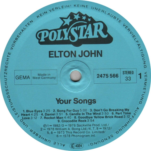 Elton John - Your Songs (Die Grosse Edition Seiner Romantischen Welthits) | Polystar (2475 566) - 3