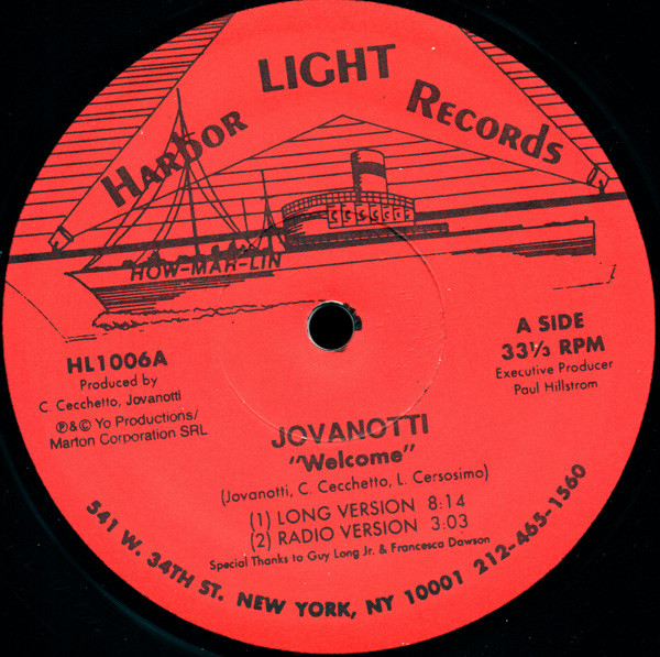 Jovanotti - Welcome / Yo | Harbor Light Records (HL1006) - main