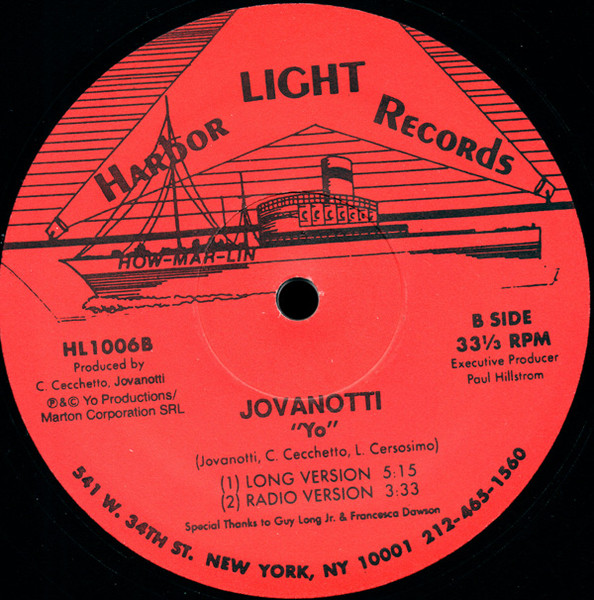 Jovanotti - Welcome / Yo | Harbor Light Records (HL1006) - 2
