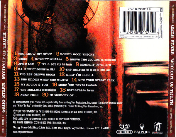 Gang Starr - Moment Of Truth | Noo Trybe Records (7243 8 59032 2 9) - 2