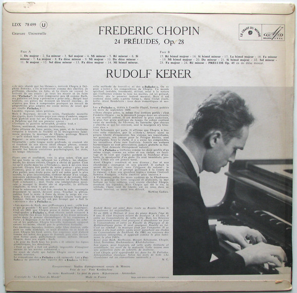 Frédéric Chopin , Rudolf Kerer - Les Préludes | Le Chant Du Monde (LDX 78499) - 2