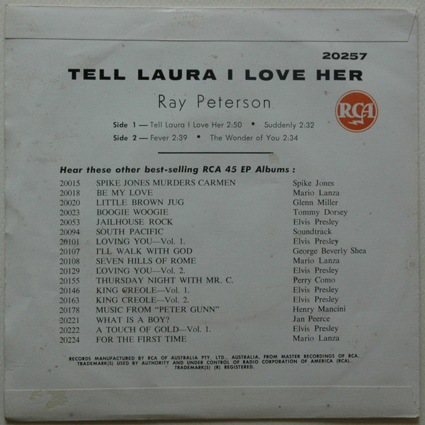 Ray Peterson - Tell Laura I Love Her | RCA (20257) - 3