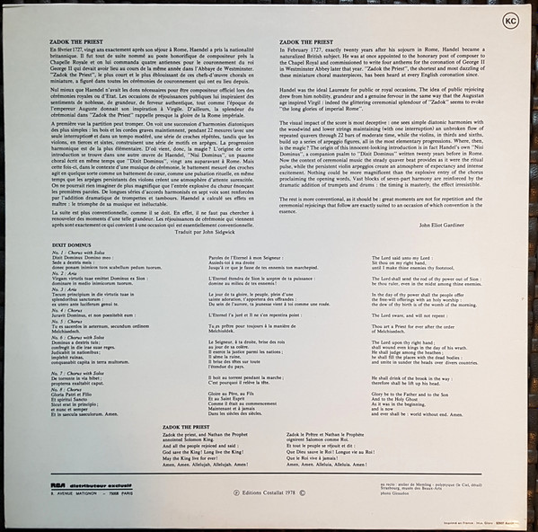 Georg Friedrich Händel - The Monteverdi Choir & The Monteverdi Orchestra , John Eliot Gardiner - Dixit Dominus - Coronation Anthem N°1 | Erato (STU 71055) - 2