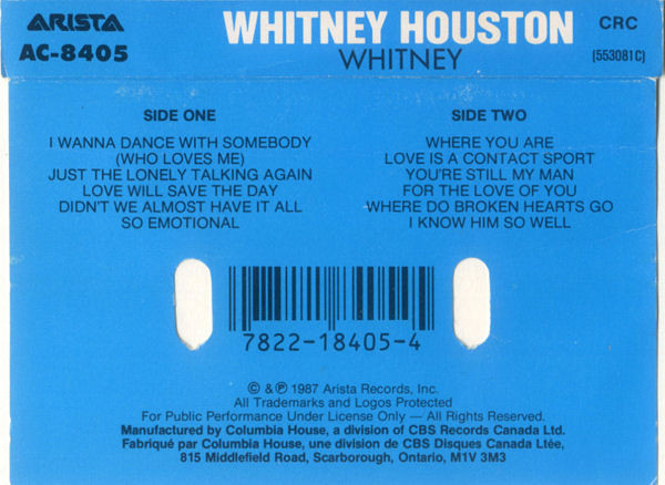 Whitney Houston - Whitney | Arista (AC-8405) - 2