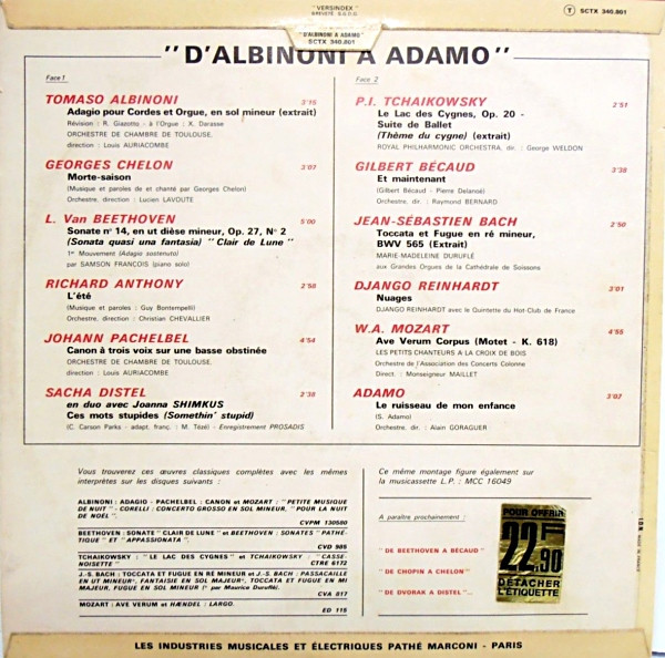 Various - D'Albinoni À Adamo | Columbia (SCTX 340.801) - 2