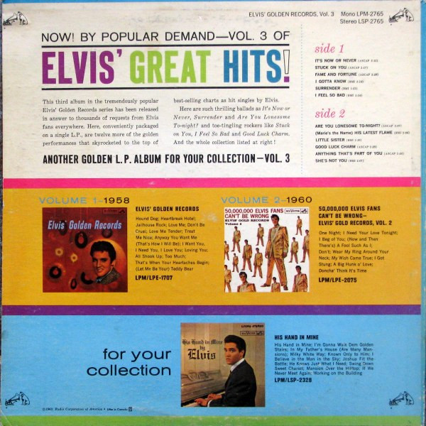 Elvis Presley - Elvis' Golden Records, Volume 3 | RCA Victor (LPM-2765) - 2 Elvis Presley - Elvis' Golden Records, Volume 3 | RCA Victor (LPM-2765) - 2