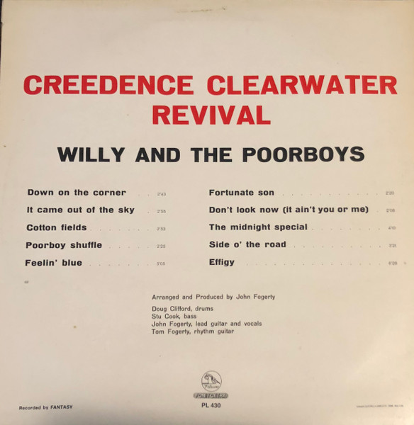 Creedence Clearwater Revival - Willy And The Poor Boys | Fonit Cetra (PL 430) - 2