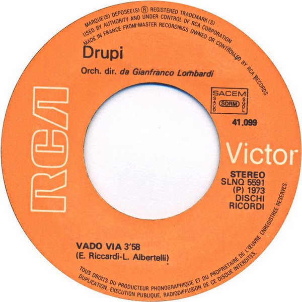 Drupi - Vado Via (Version Originale) | RCA Victor (41.099) - 3