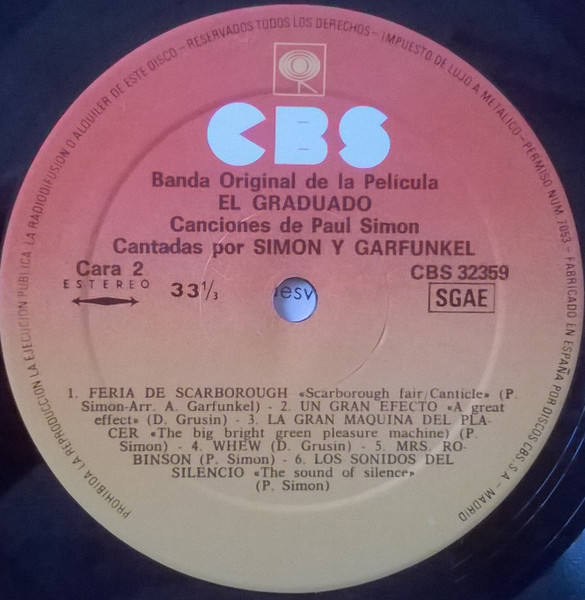 Simon & Garfunkel , Dave Grusin - El Graduado | CBS (CBS 32359) - 4