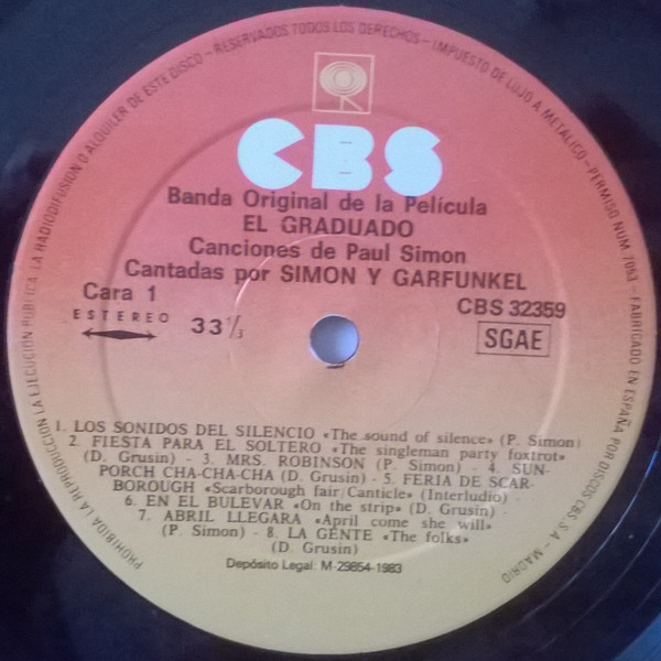 Simon & Garfunkel , Dave Grusin - El Graduado | CBS (CBS 32359) - 3