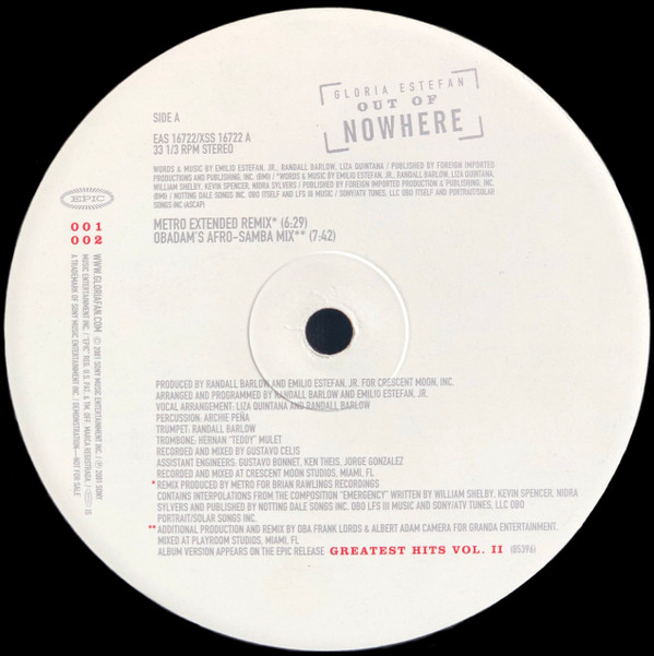 Gloria Estefan - Out Of Nowhere | Epic (EAS 16722)