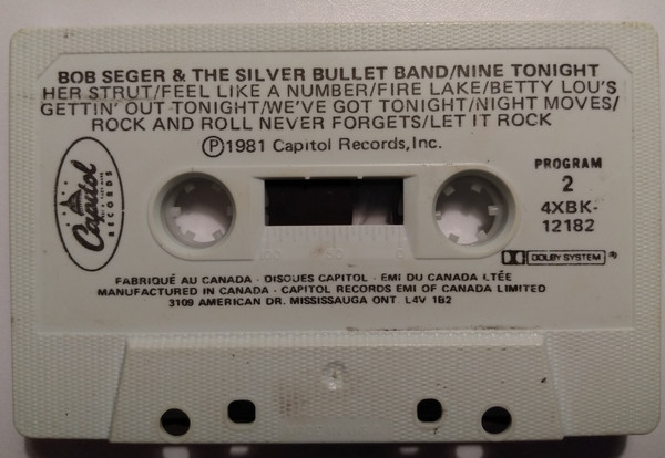 Bob Seger And The Silver Bullet Band - Nine Tonight [Cassette] | Capitol Records (4XBK-12182) - 4