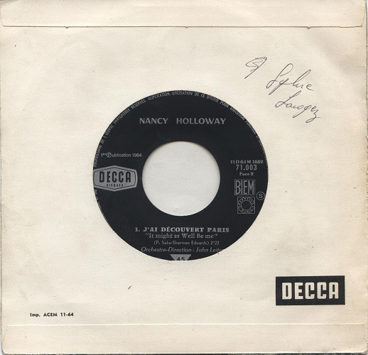 Nancy Holloway - Au Cinéma "Tell Me Mama" / J’ai Découvert Paris "It Might As Well Be Me" | Decca (71.003) - 2 Nancy Holloway - Au Cinéma "Tell Me Mama" / J’ai Découvert Paris "It Might As Well Be Me" | Decca (71.003) - 2