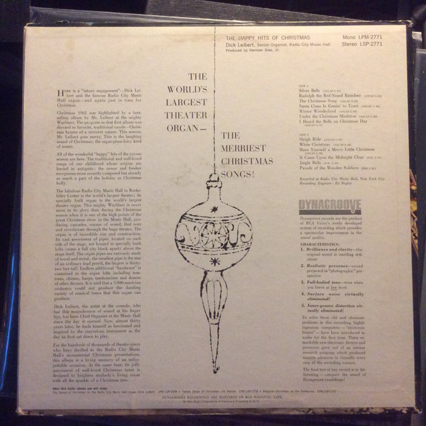 Dick Leibert - The Happy Hits Of Christmas | RCA Victor (LPM-2771) - 2