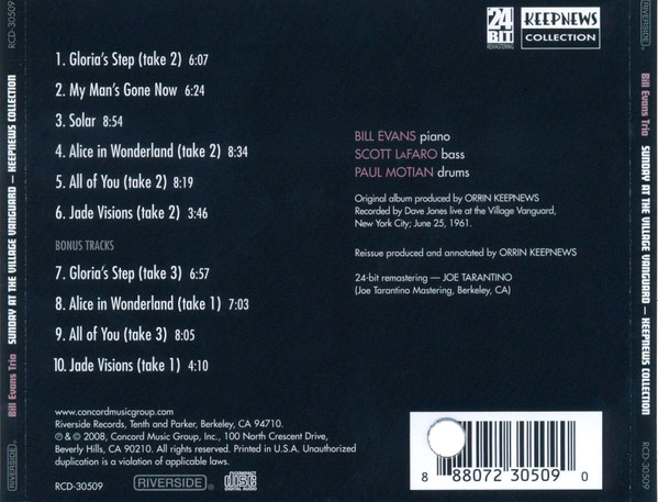 The Bill Evans Trio Featuring Scott LaFaro - Sunday At The Village Vanguard [CD] | Riverside Records (RCD-30509) - 2