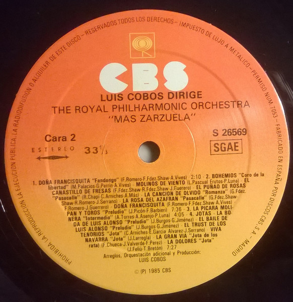 Luis Cobos & Royal Philharmonic Orchestra - Mas Zarzuela | CBS (S 26569) - 4 Luis Cobos & Royal Philharmonic Orchestra - Mas Zarzuela | CBS (S 26569) - 4