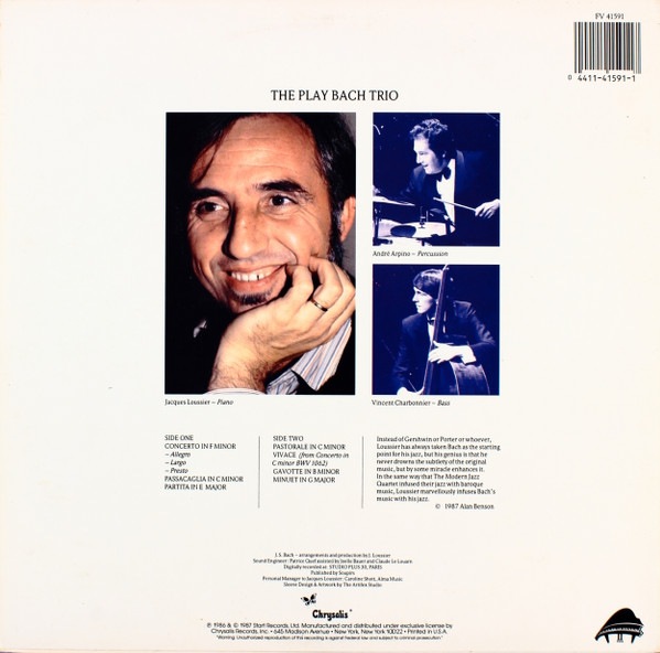Jacques Loussier - Reflections Of Bach | Chrysalis (FV 41591) - 2