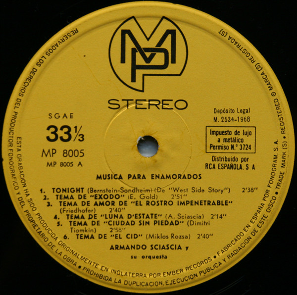 Armando Sciascia Orchestra - Musica Para Enamorados | MP (MP-8005) - 3 Armando Sciascia Orchestra - Musica Para Enamorados | MP (MP-8005) - 3