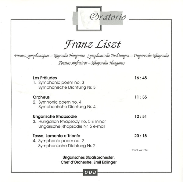 Franz Liszt / Hungarian State Orchestra - Poèmes Symphoniques - Rapsodie Hongroises | Oratorio (AU 031449) - 4
