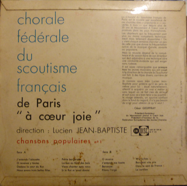 Chorale Fédérale Du Scoutisme Français - Chansons Populaires N°1 | Unidisc (UD 25 139 M)