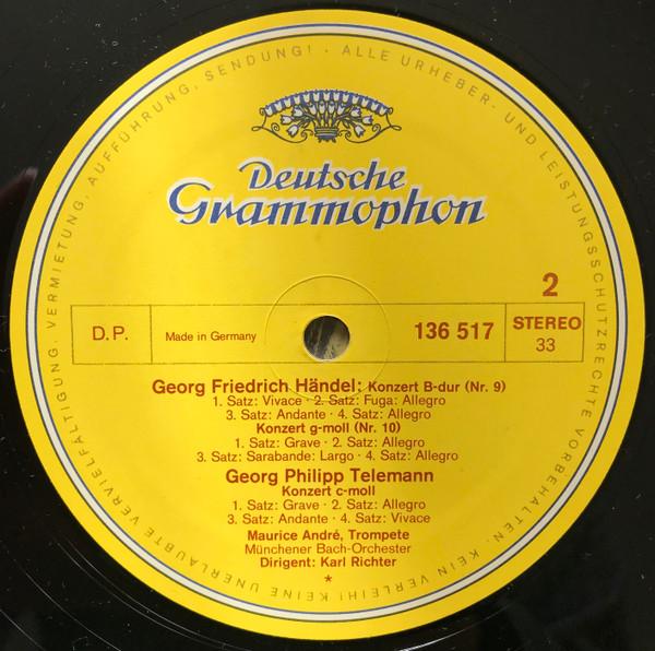 Maurice André , Münchener Bach-Orchester , Karl Richter - Konzerte Von Telemann Und Händel | Deutsche Grammophon (136 517) - 3