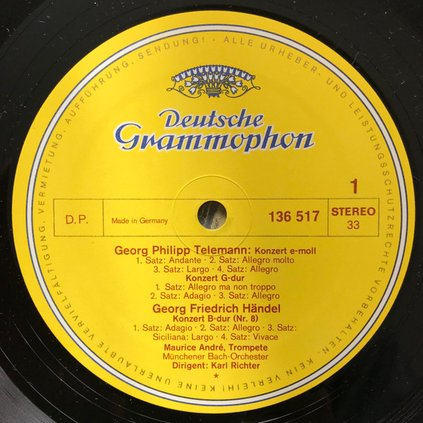 Maurice André , Münchener Bach-Orchester , Karl Richter - Konzerte Von Telemann Und Händel | Deutsche Grammophon (136 517) - 2
