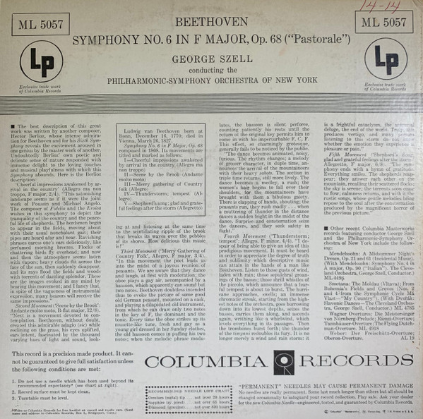 Ludwig van Beethoven / George Szell Conducting The Philharmonic-Symphony Orchestra Of New York - Symphony No. 6 In F Major, Op. 68 ("Pastorale") | Columbia Masterworks (ML 5057) - 2