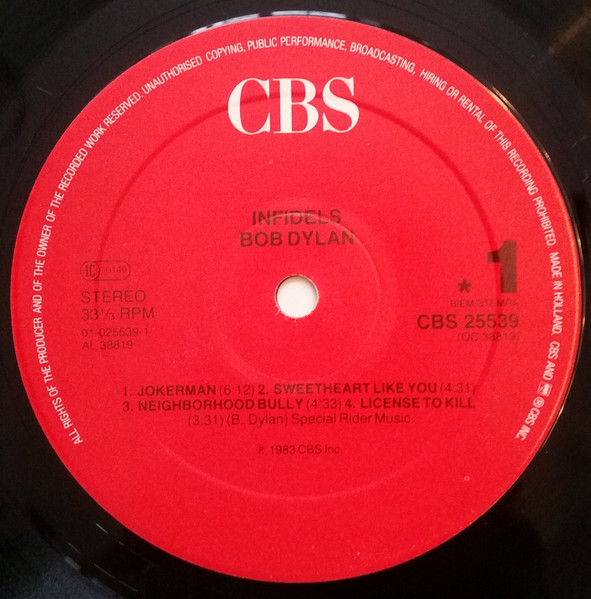 Bob Dylan - Infidels | CBS (CBS 25539) - 3 Bob Dylan - Infidels | CBS (CBS 25539) - 3