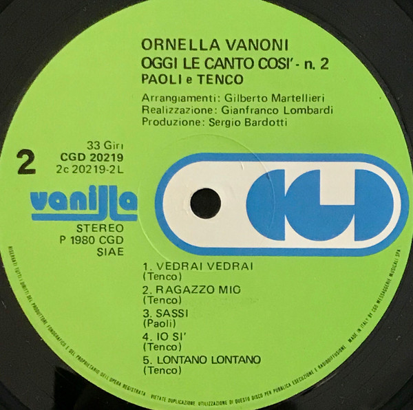 Ornella Vanoni - "Oggi Le Canto Così" N.2 (Paoli E Tenco) | CGD (CGD 20219) - 3