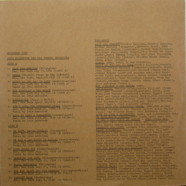 Duke Ellington And His Orchestra - Duke Ellington And His Famous Orchestra Vol. 1 1932-1938 | Swingfan (1001) - 2 Duke Ellington And His Orchestra - Duke Ellington And His Famous Orchestra Vol. 1 1932-1938 | Swingfan (1001) - 2