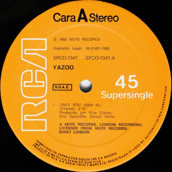 Yazoo - Only You = Sólo Tú | RCA (SPCO-7347) - 3