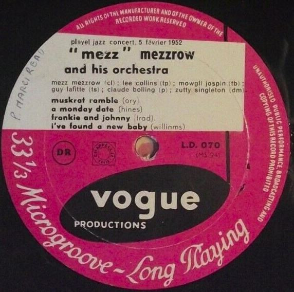 Mezz Mezzrow Featuring Lee Collins , Zutty Singleton , Claude Bolling , Mowgli Jospin , Guy Lafitte - "Jazz Concert" | Vogue Productions (L.D. 070) - 4