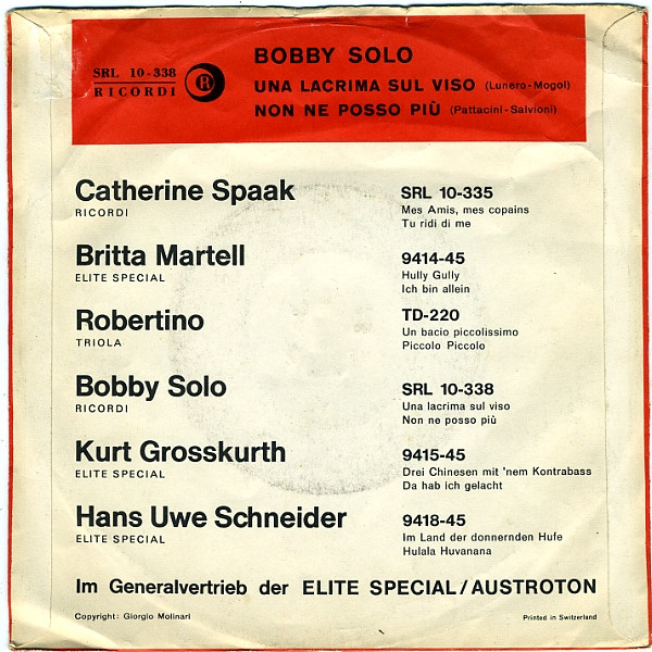 Bobby Solo - Una Lacrima Sul Viso | Ricordi (SRL 10-338) - 2 Bobby Solo - Una Lacrima Sul Viso | Ricordi (SRL 10-338) - 2