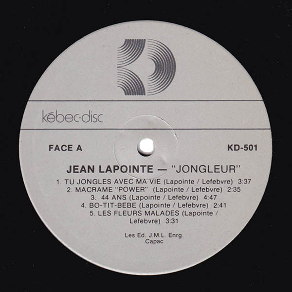 Jean Lapointe - Jongleur | Kébec-Disc (KD 501) - 3