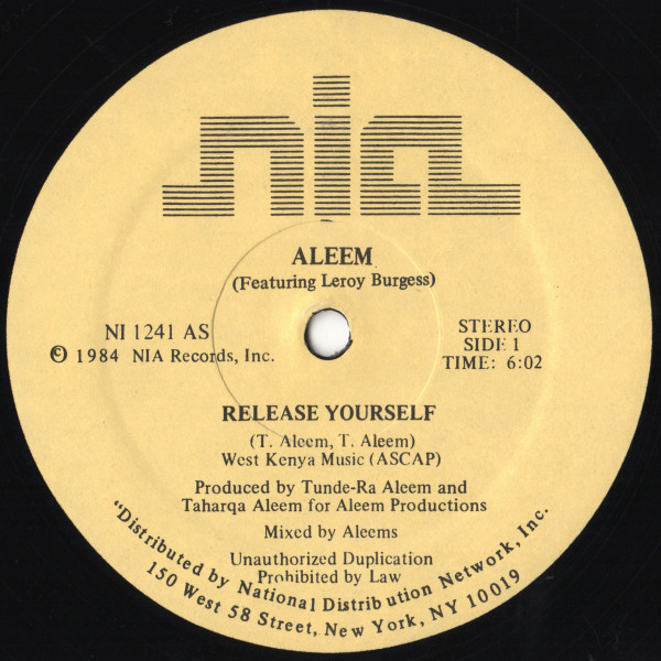 Aleem Featuring Leroy Burgess - Release Yourself | NIA Records (NI 1241) - main Aleem Featuring Leroy Burgess - Release Yourself | NIA Records (NI 1241) - main
