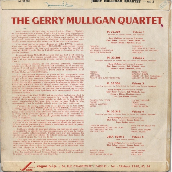Gerry Mulligan Quartet - Vol. 2 | Swing (M. 33.305) - 2 Gerry Mulligan Quartet - Vol. 2 | Swing (M. 33.305) - 2