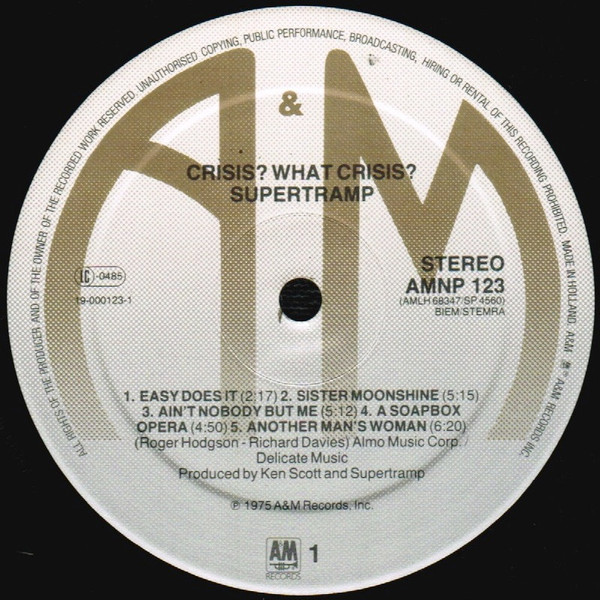 Supertramp - Crisis? What Crisis? | A&M Records (AMNP 123) - 3 Supertramp - Crisis? What Crisis? | A&M Records (AMNP 123) - 3