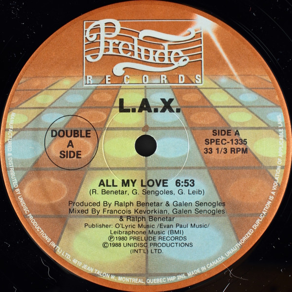 L.A.X. - All My Love / Dancin' At The Disco | Prelude Records (SPEC 1335) - main