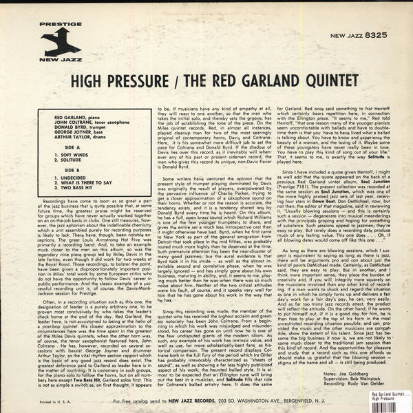 The Red Garland Quintet With John Coltrane - High Pressure | Prestige (NJ 8325) - 2 The Red Garland Quintet With John Coltrane - High Pressure | Prestige (NJ 8325) - 2