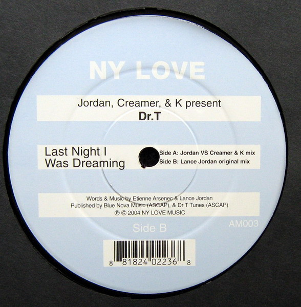 Lance Jordan , John Creamer & Stephane K Present M.C. Dr. "T" - Last Night I Was Dreaming | NY Love Music (AM003) - main