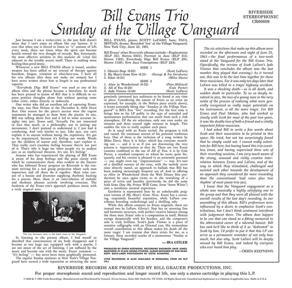 The Bill Evans Trio Featuring Scott LaFaro - Sunday At The Village Vanguard | Craft Recordings (CR00609) - 2