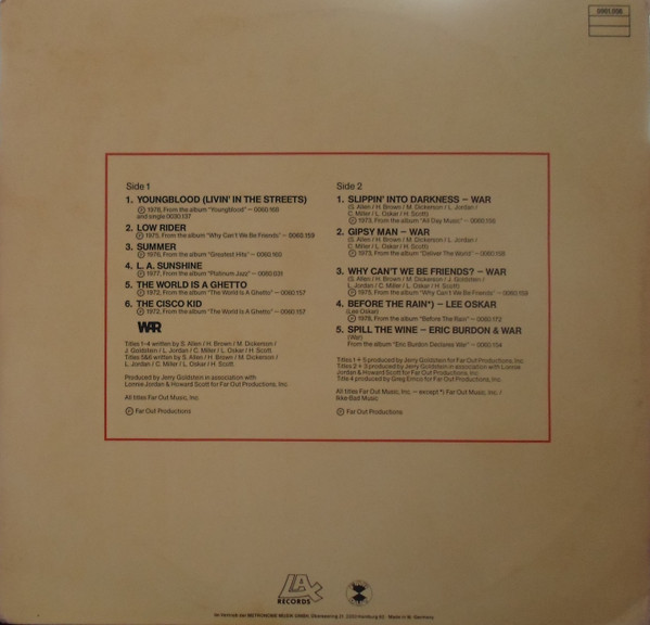 War - Promotional Sampler - Not For Sale | LAX Records (0901.006) - 2