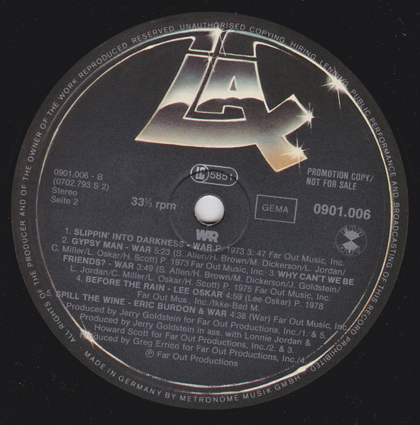 War - Promotional Sampler - Not For Sale | LAX Records (0901.006) - 4