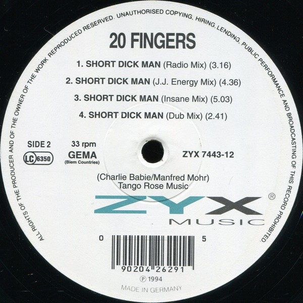 20 Fingers - Short Dick Man | ZYX Music (ZYX 7443-12) - 4