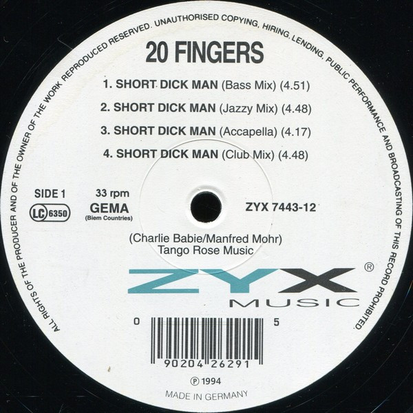 20 Fingers - Short Dick Man | ZYX Music (ZYX 7443-12) - 3